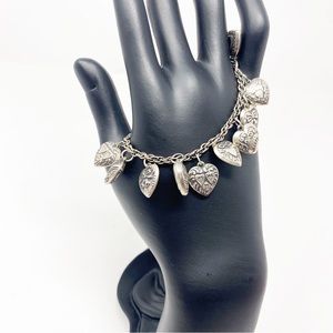 708 Vintage Heart Sterling Silver Charm Bracelet With 13 Charms
